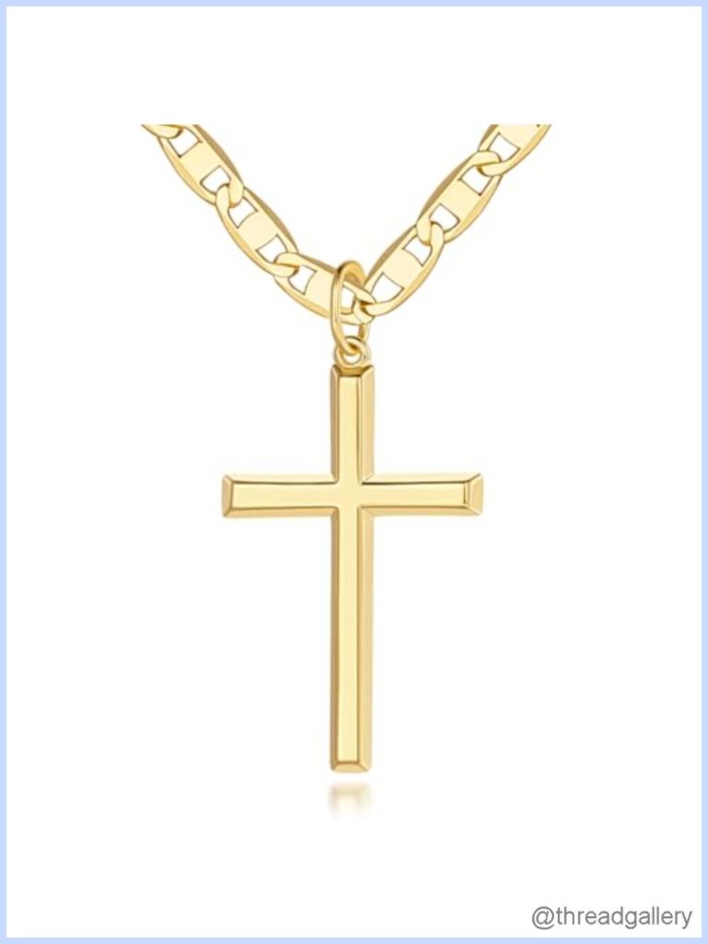 Gold Plated Cross Necklace Women 19" Mariner Chain Pendant